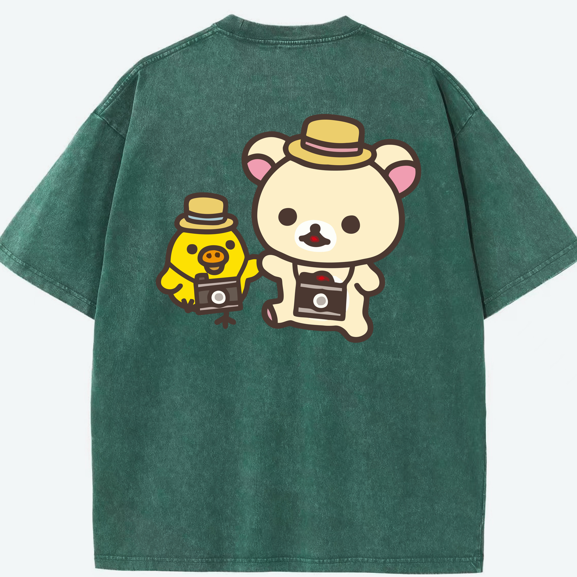 （画像用） リラックマ リラックマ キイロイトリ Rilakkuma Korilakkuma Kiiroitori 綿100% ヴィンテージ風 半袖Tシャツ（背面プリント）